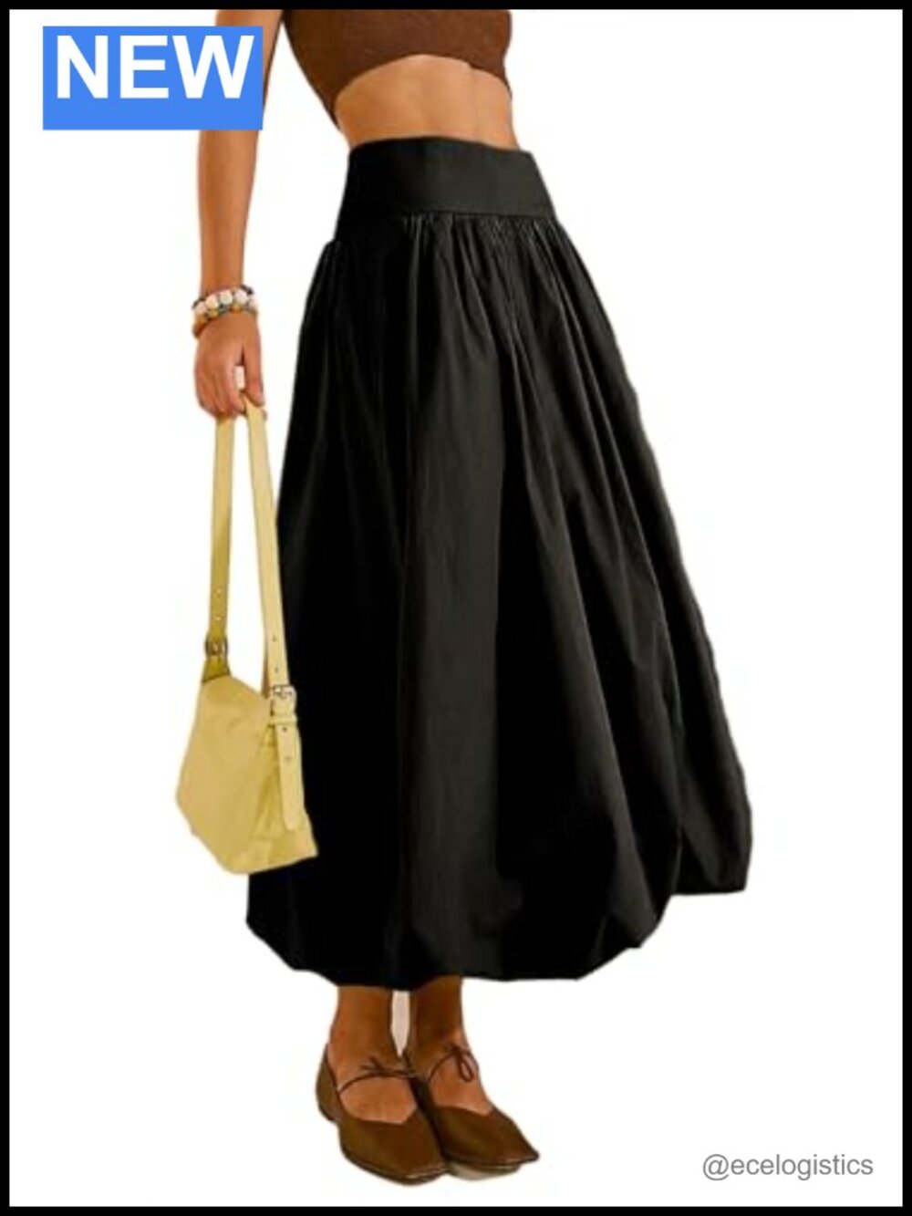 Y2K Bubble Maxi Skirts for Women A-Line Pleated Long Skirt Elastic Waist
